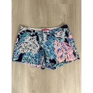 LILLY PULITZER WOMENS CALLAHAN KNIT SHORT SIZE 4 NAVY PARTY IN PARADISE
